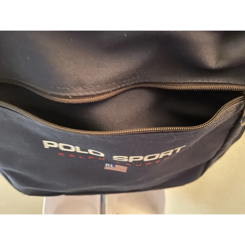 Vintage 90s/Y2K Polo Sport Ralph Lauren Backpack Navy Blue Canvas School Beach